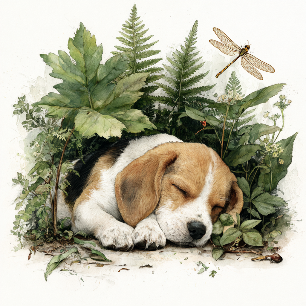 Sleeping Beagle Puppy & Dragonfly Baby Tee | Woodland Watercolor Shirt