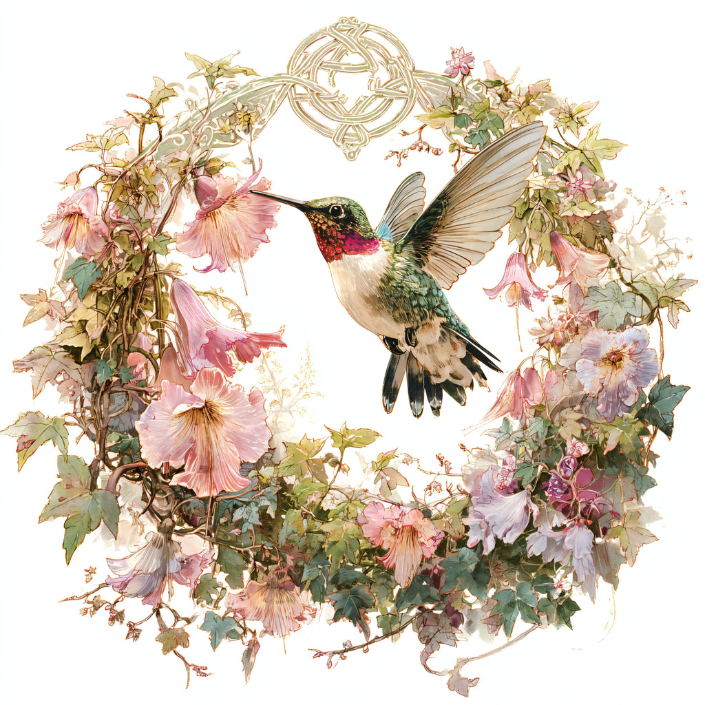 Ruby-Throated Hummingbird and Hollyhock Vine Arch Tote Bag