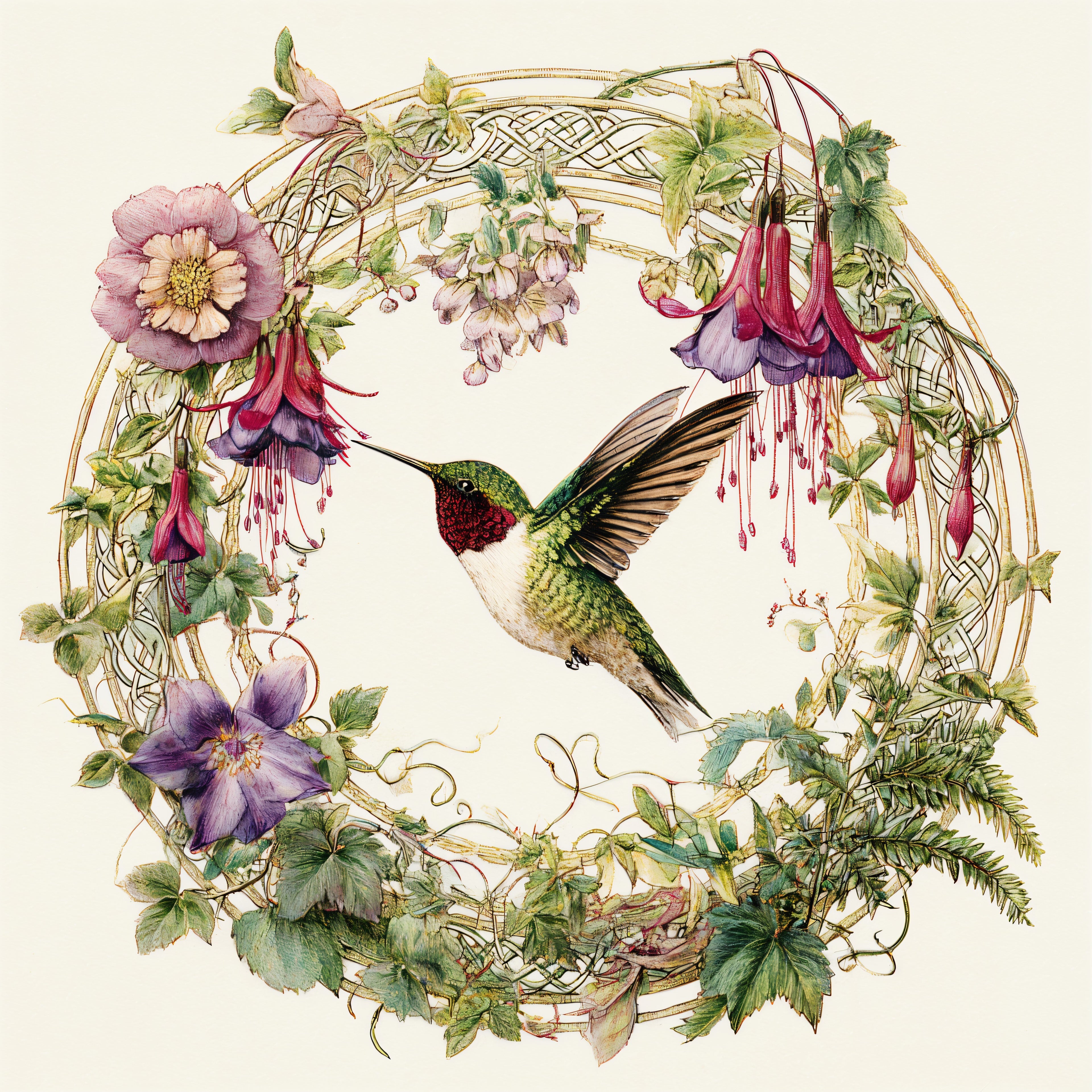 Ruby-Throated Hummingbird and Fuchsia Garden Wreath Tote Bag