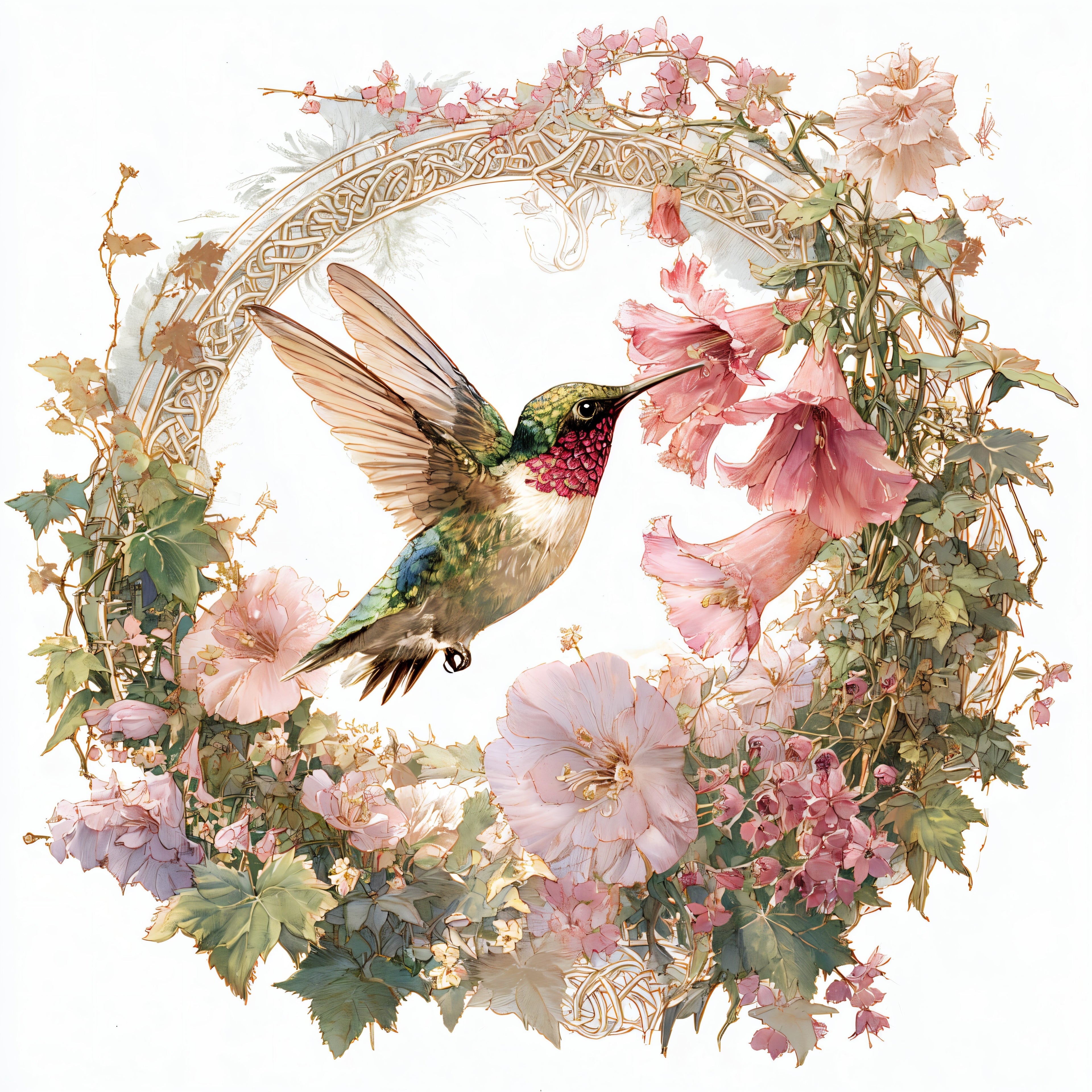 Ruby-Throated Hummingbird and Pink Bellflower Wreath Tote Bag