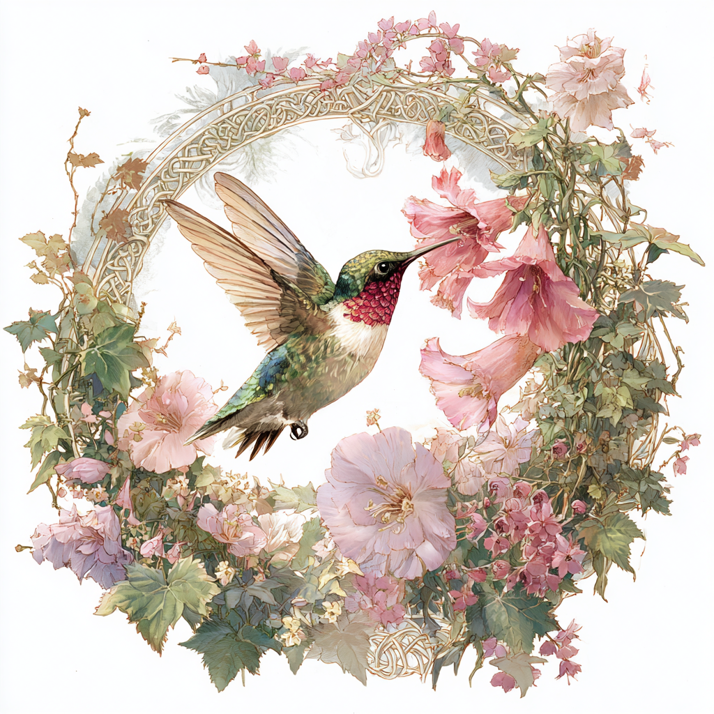Pink Hummingbird Floral Medallion Baby Doll Crop Top | Bella + Canvas 1201 | Watercolor Botanical Aesthetic