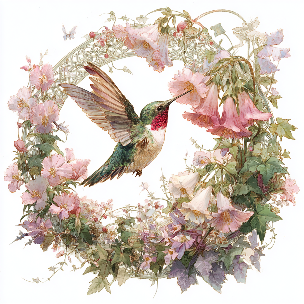 Pink Hummingbird Floral Medallion Baby Doll Crop Top | Bella + Canvas 1201 | Watercolor Botanical Aesthetic