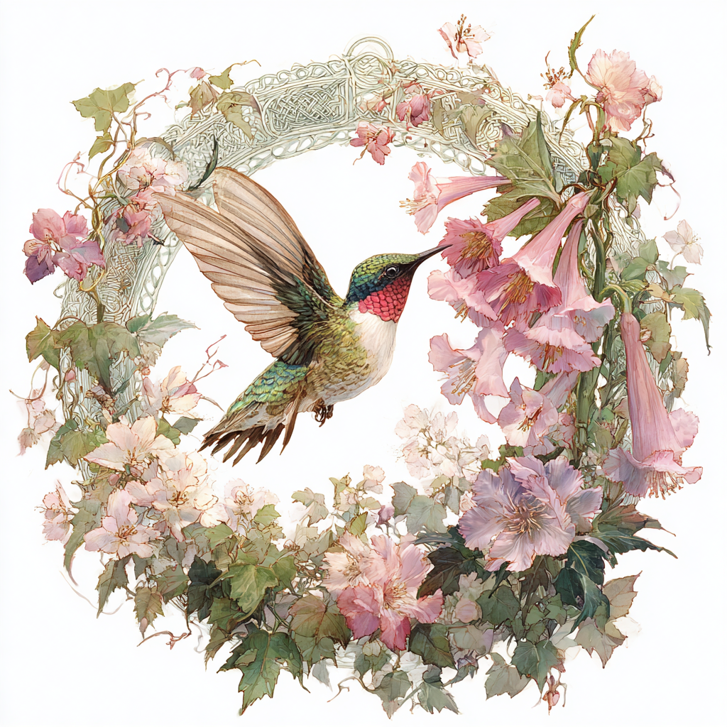 Pink Hummingbird Floral Medallion Baby Doll Crop Top | Bella + Canvas 1201 | Romantic Watercolor Botanical
