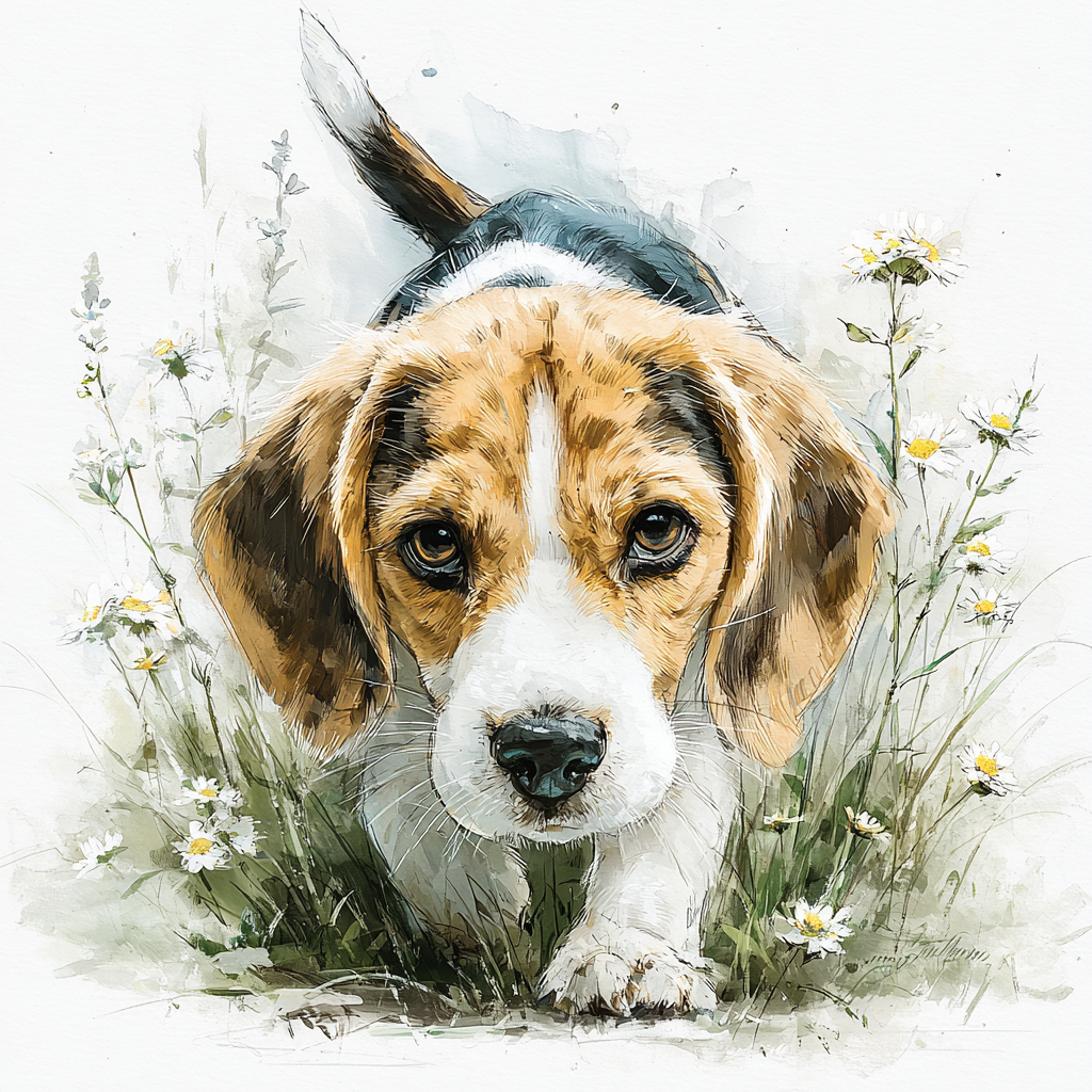 Curious Beagle Puppy Watercolor Tote Bag | Daisy Meadow Dog Lover Tote