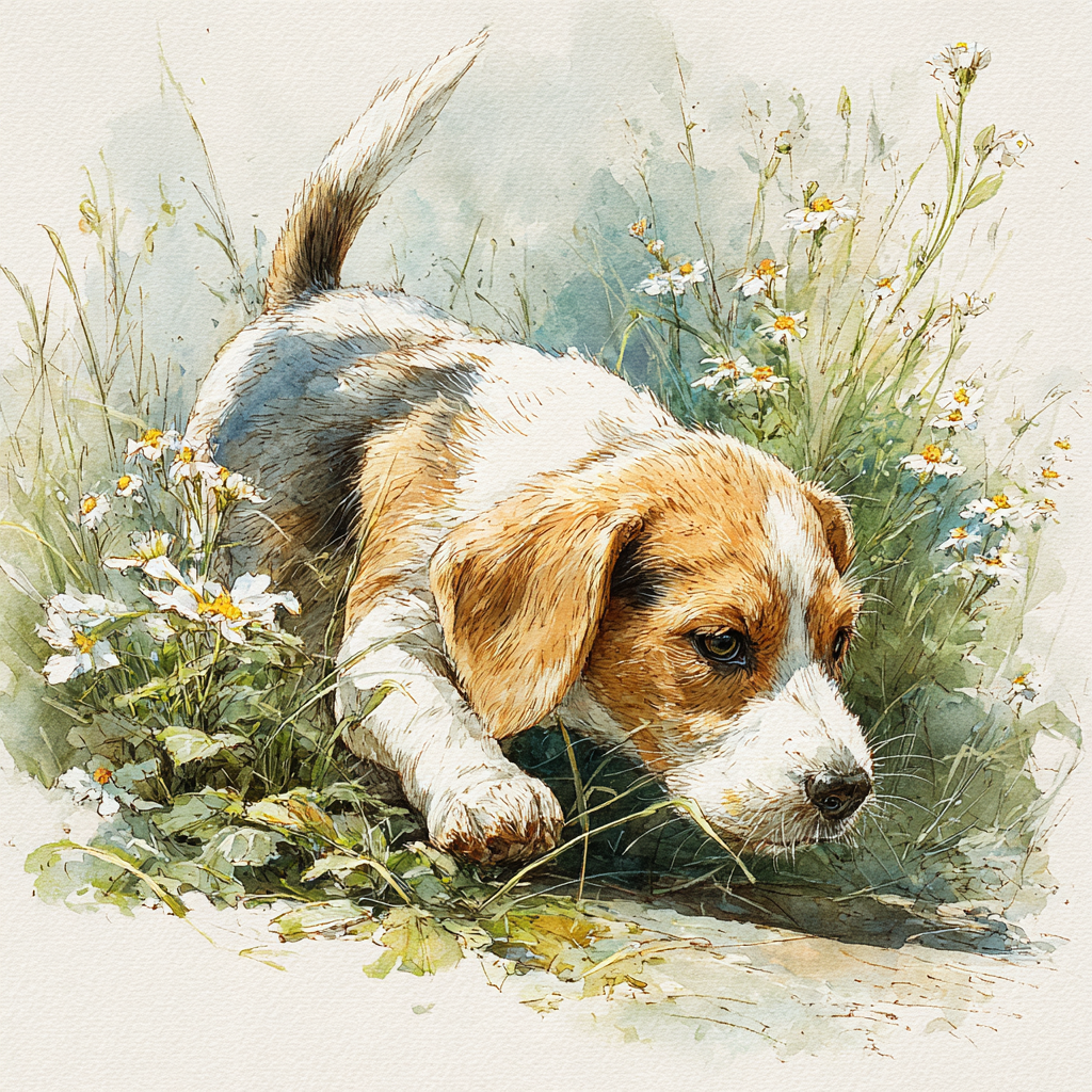 Playful Beagle Puppy Watercolor Tote Bag | Wildflower Meadow Dog Art
