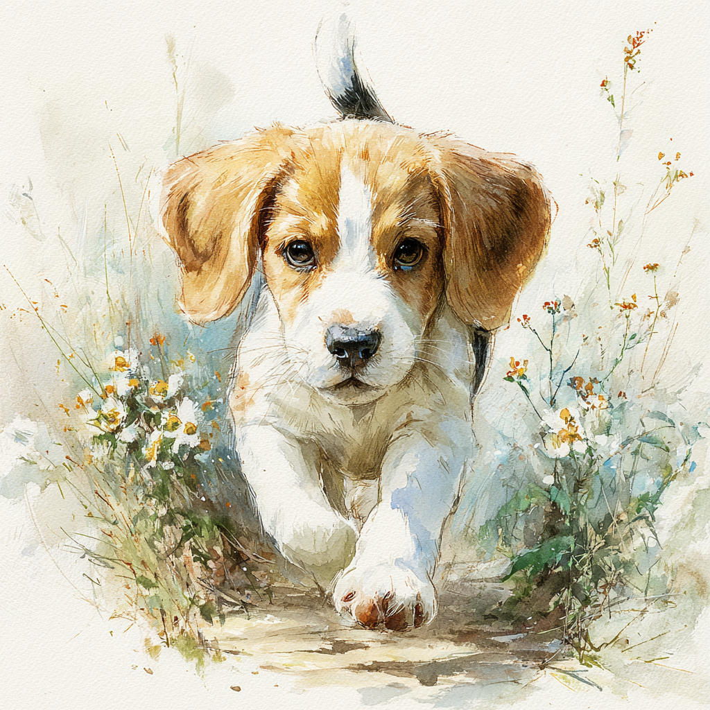 Sweet Beagle Puppy Watercolor Tote Bag | Wildflower Garden Dog Art
