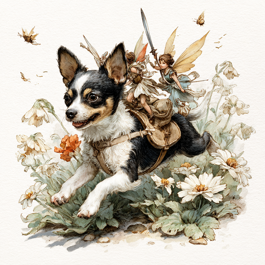 Fairy Warriors Chihuahua Watercolor Tote Bag | Fantasy Dog Garden Art