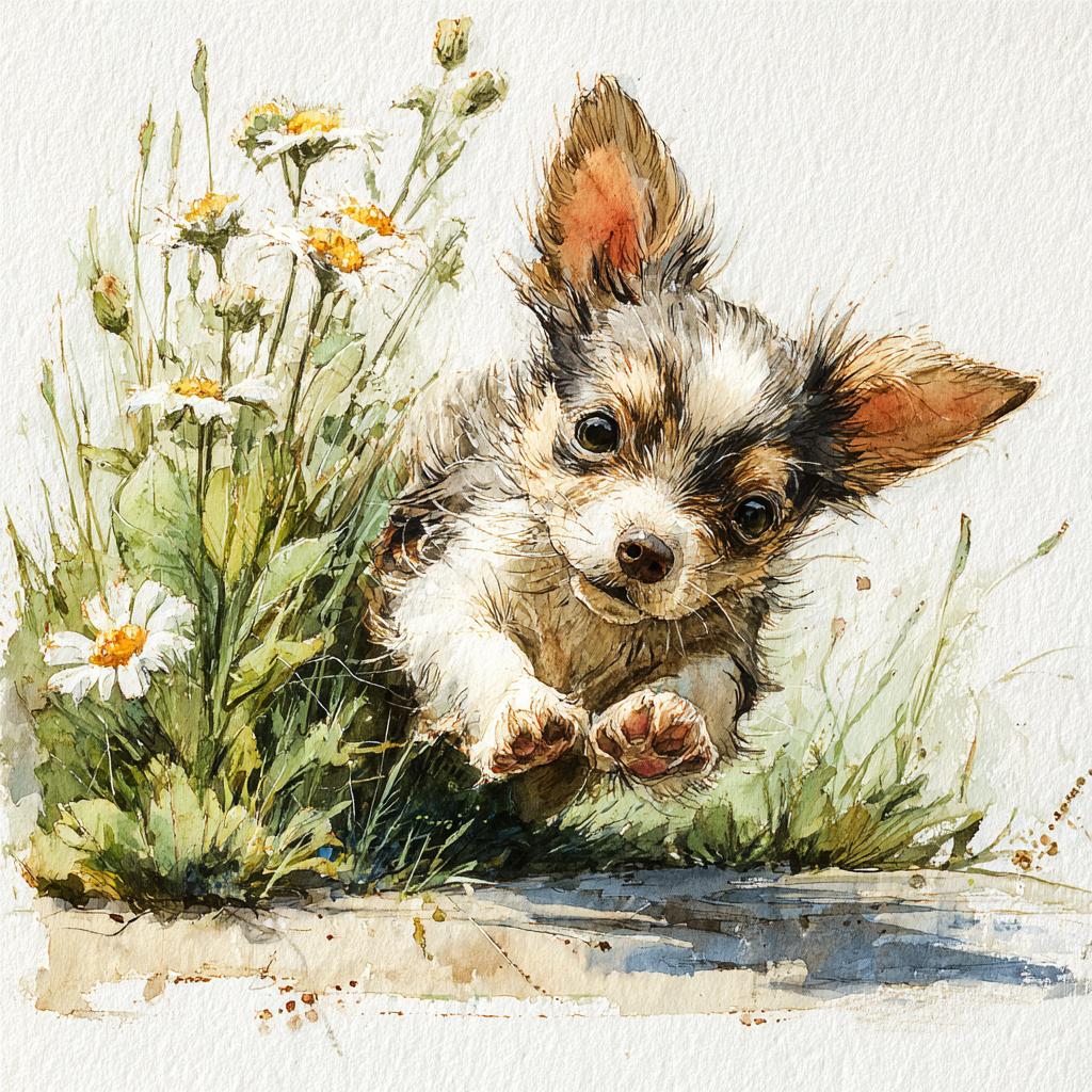 Playful Chihuahua Puppy Watercolor Tote Bag | Wildflower Meadow Dog Art