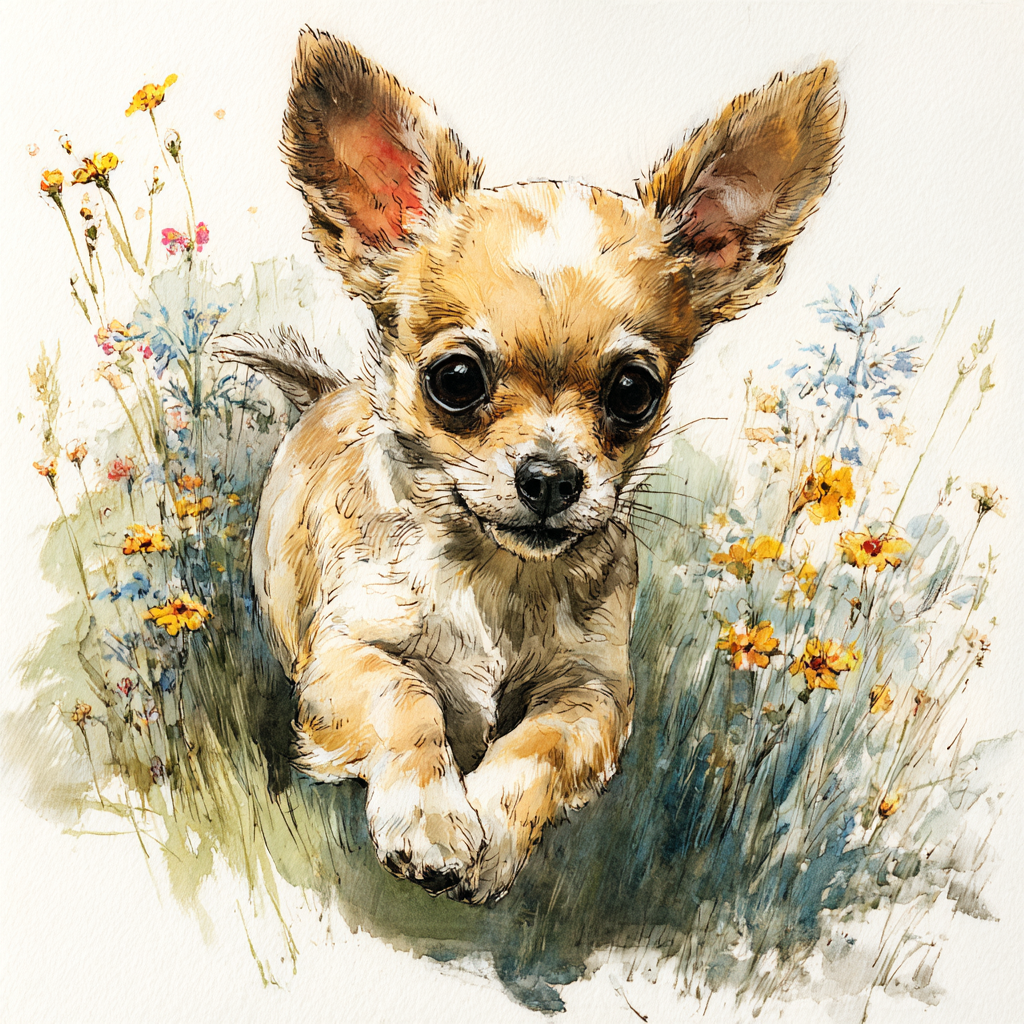 Sweet Chihuahua Puppy Watercolor Tote Bag | Wildflower Garden Dog Art