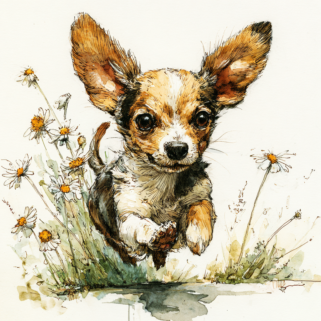 Playful Chihuahua Puppy Watercolor Tote Bag | Daisy Meadow Dog Art
