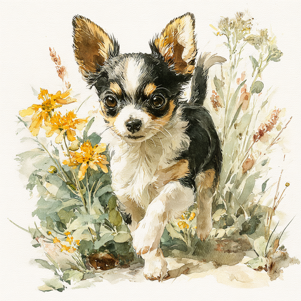 Curious Chihuahua Watercolor Tote Bag | Wildflower Garden Dog Art