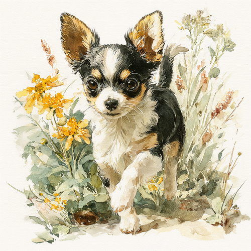 Curious Chihuahua Watercolor Tote Bag | Wildflower Garden Dog Art
