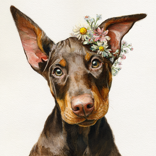 Floral Doberman Watercolor Tote Bag | Wildflower Crown Dog Art