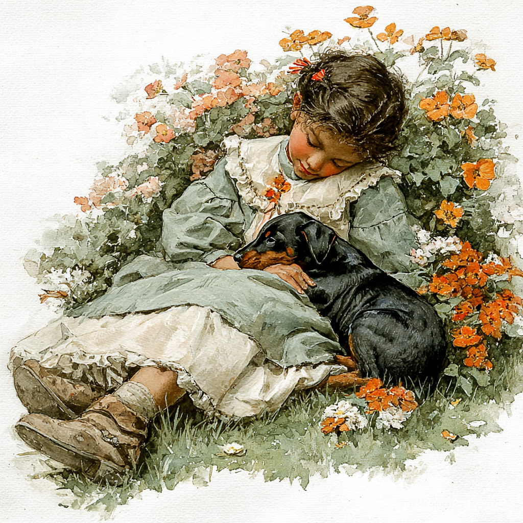 Girl and Doberman Puppy Watercolor Tote Bag | Wildflower Friendship Art