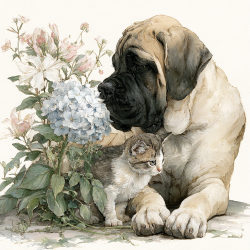 English Mastiff and Kitten Watercolor Tote Bag | Gentle Giant Animal Art