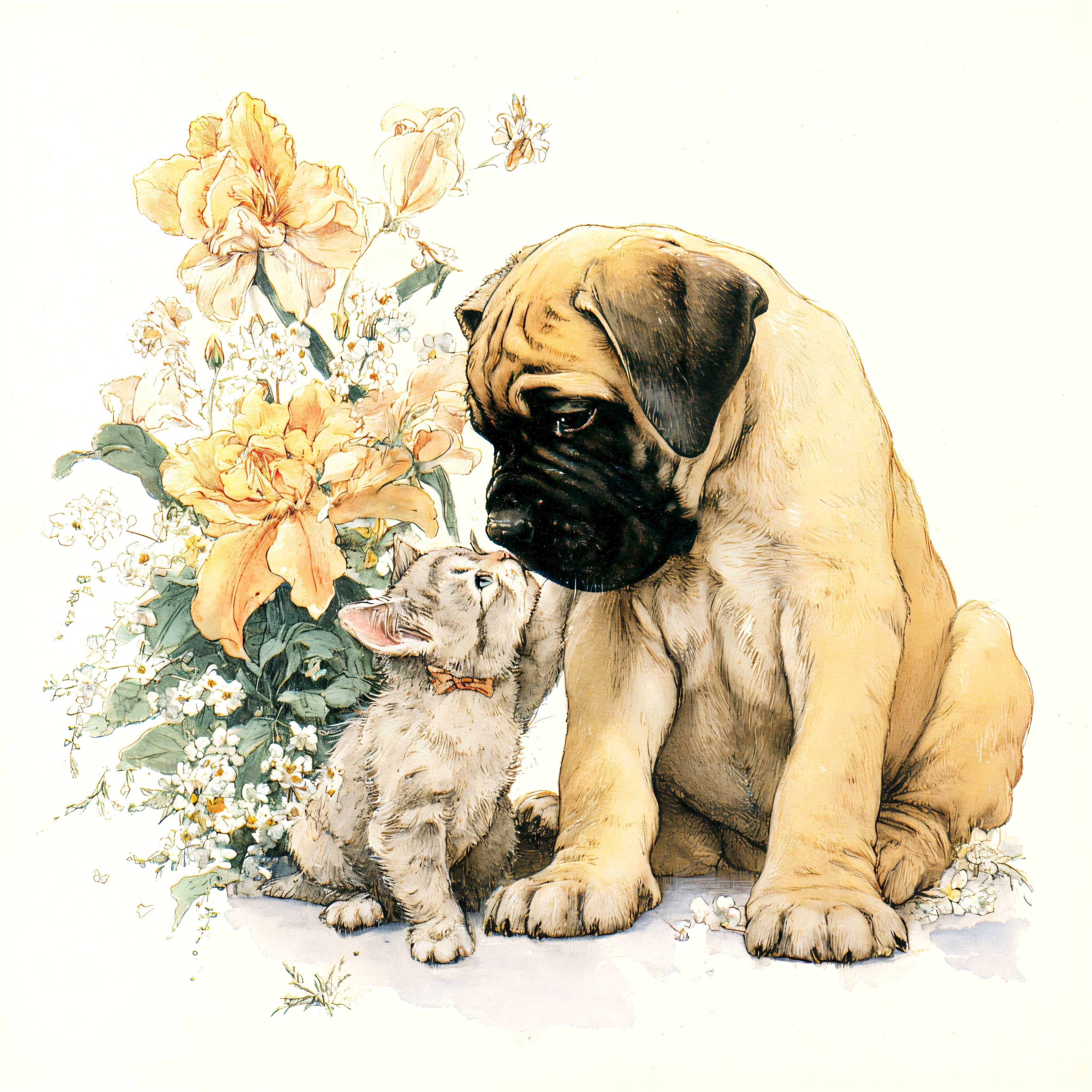 Mastiff Puppy and Kitten Garden Tote Bag | Gentle Giant Friendship Art
