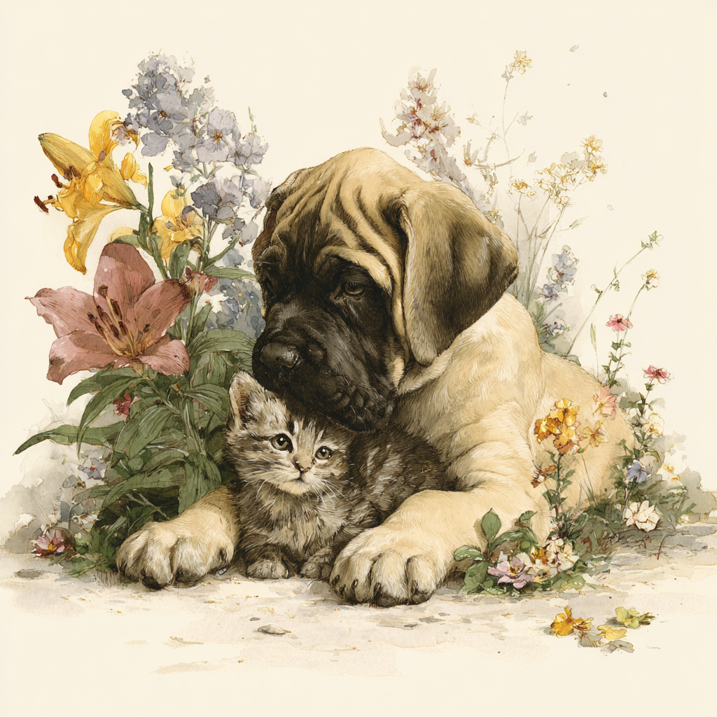 Mastiff Puppy and Kitten Garden Tote Bag | Gentle Giant Friendship Art