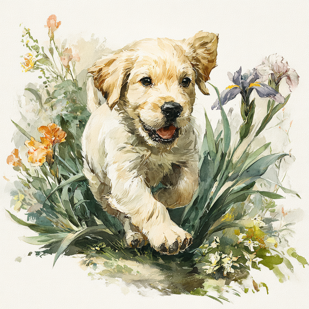 Golden Retriever Puppy Garden Watercolor Tote Bag