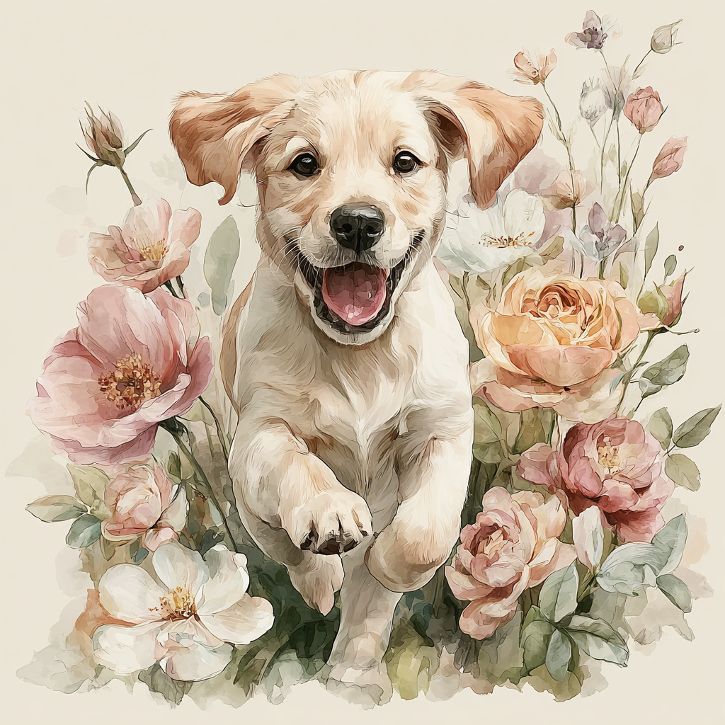 Golden Retriever Puppy Among Blush Roses Watercolor Tote Bag