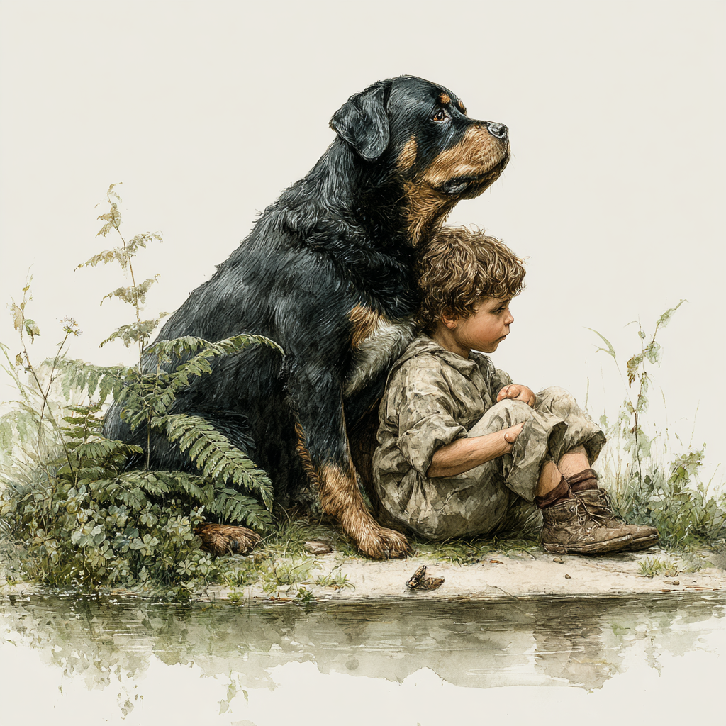 Rottweiler and Young Explorer Watercolor Tote Bag