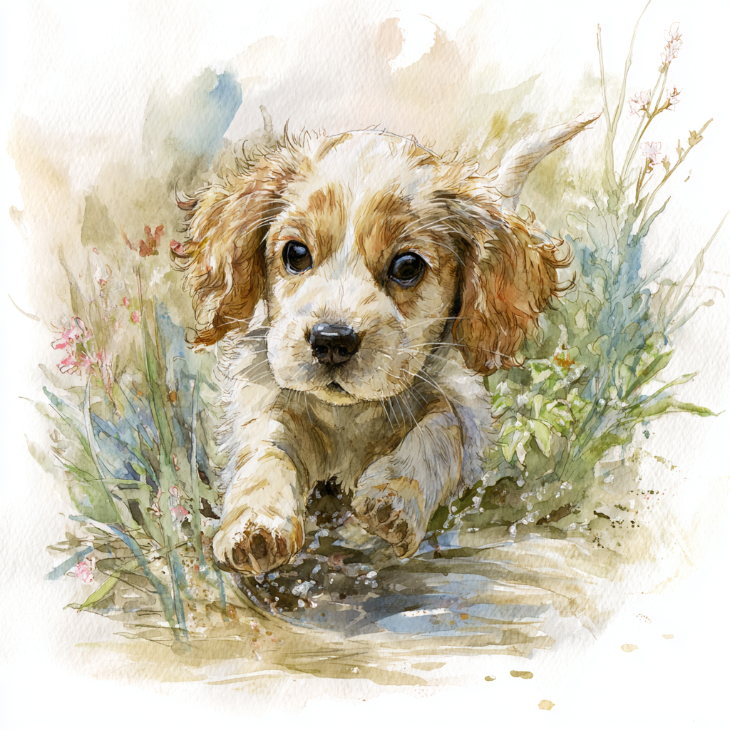 Curious Cocker Spaniel Puppy Watercolor Tote Bag | Meadow Stream Dog Art