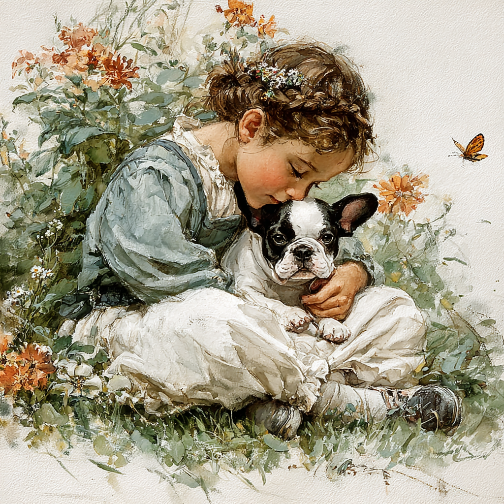 French Bulldog Puppy and Wildflower Garden Tote Bag | Sweet Friendship Frenchie Art