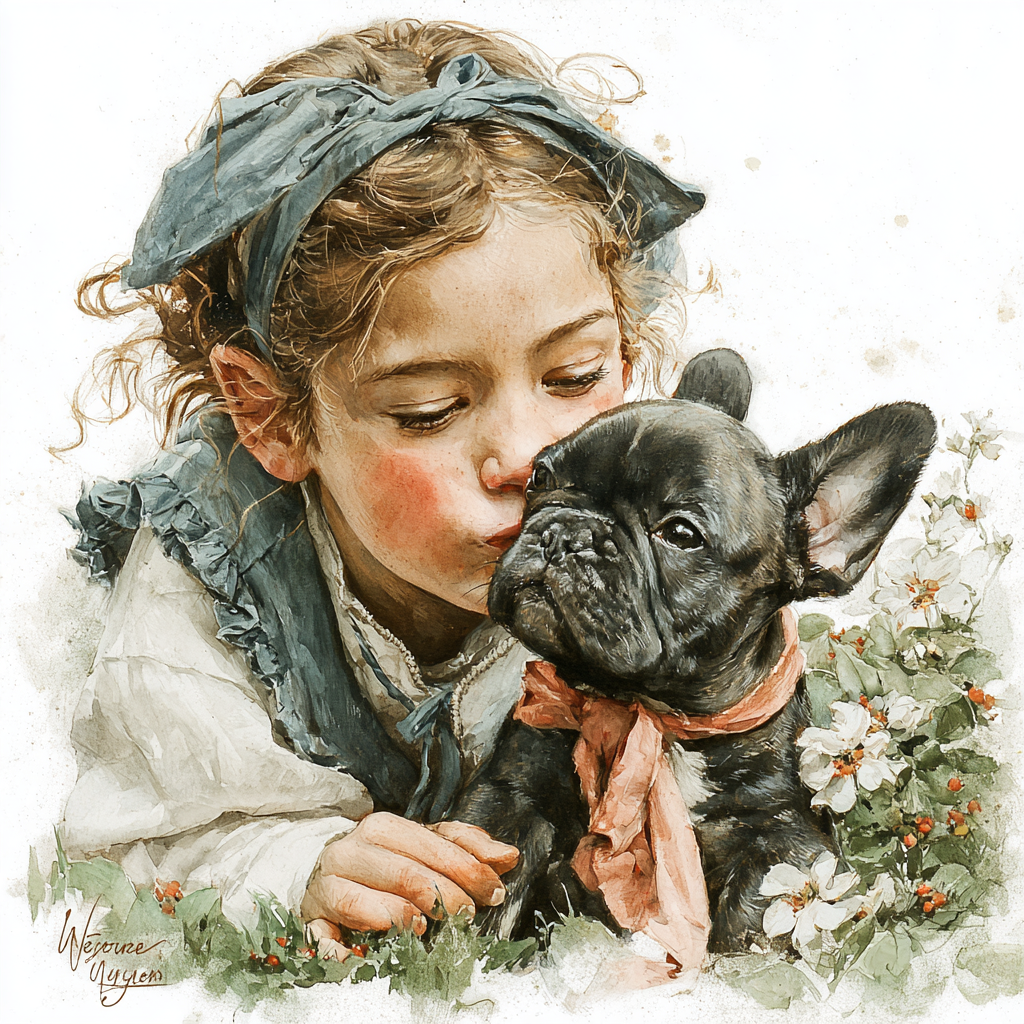 Black French Bulldog Puppy Kisses Tote Bag | Sweet Frenchie Friendship Art