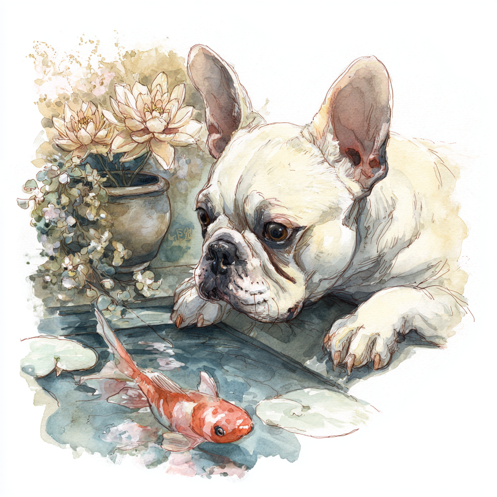 French Bulldog and Koi Pond Tote Bag | Peaceful Garden Frenchie Art