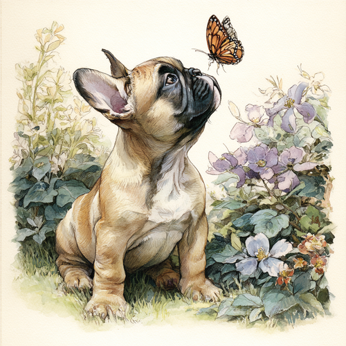 French Bulldog and Butterfly Tote Bag | Floral Garden Frenchie Art