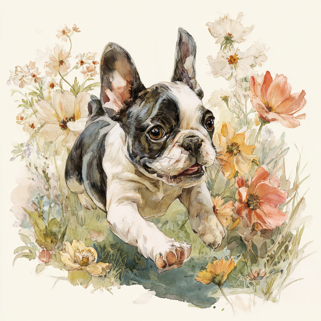 French Bulldog Puppy in Wildflowers Tote Bag | Floral Frenchie Garden Art