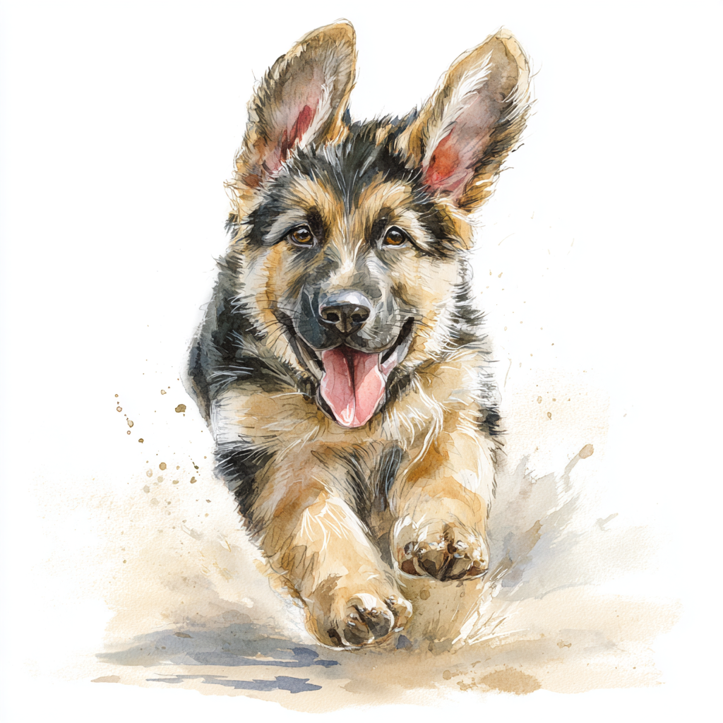 German Shepherd Puppy Running Tote Bag | Playful Shepherd Dog Watercolor Art