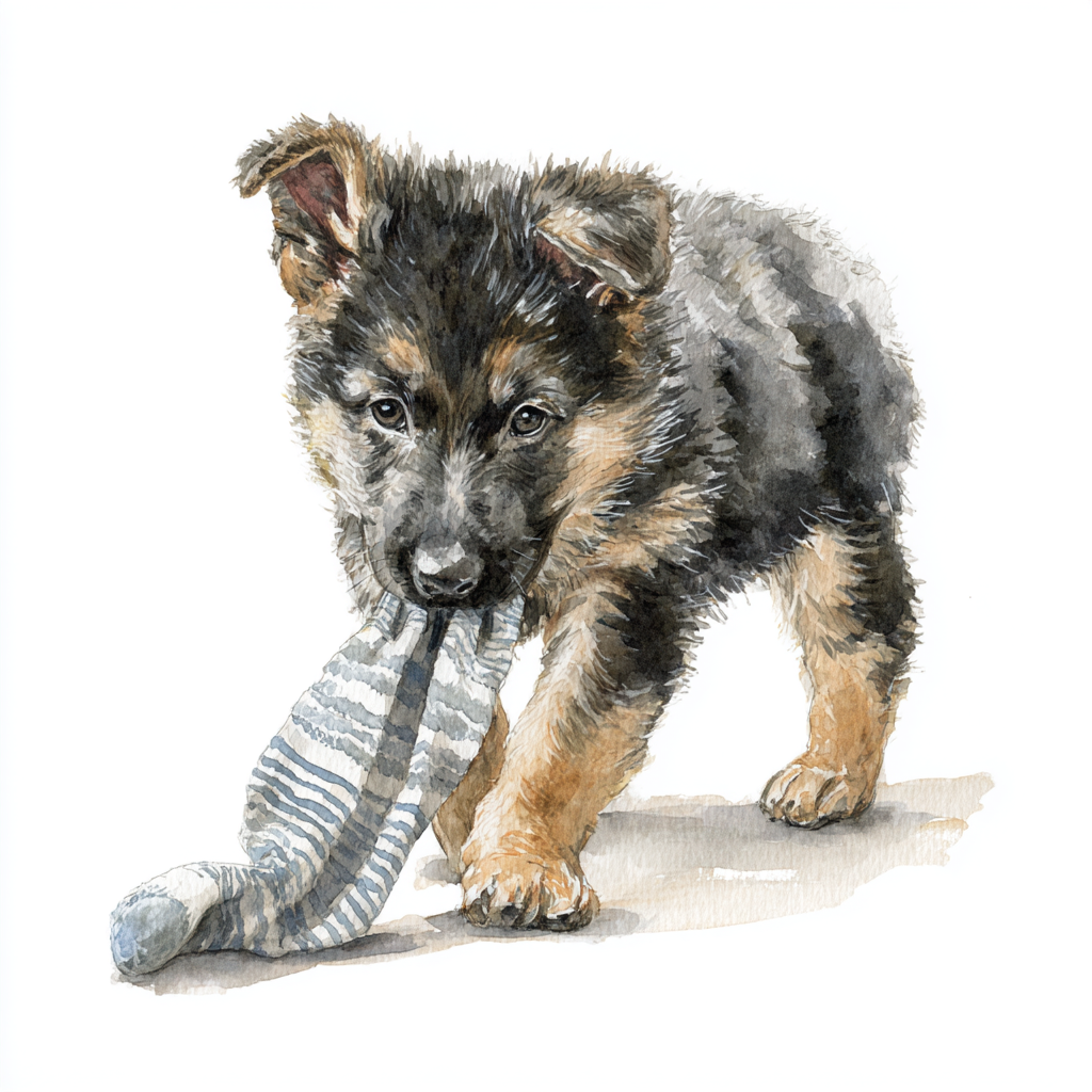 German Shepherd Puppy and Lost Sock Tote Bag | Playful Shepherd Puppy Art