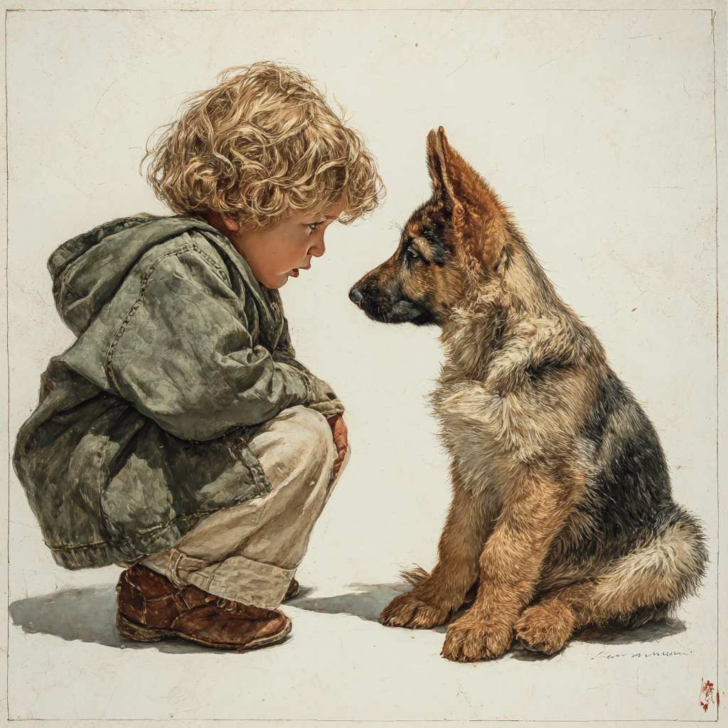 Boy and German Shepherd Puppy Friendship Watercolor Art Tote Bag