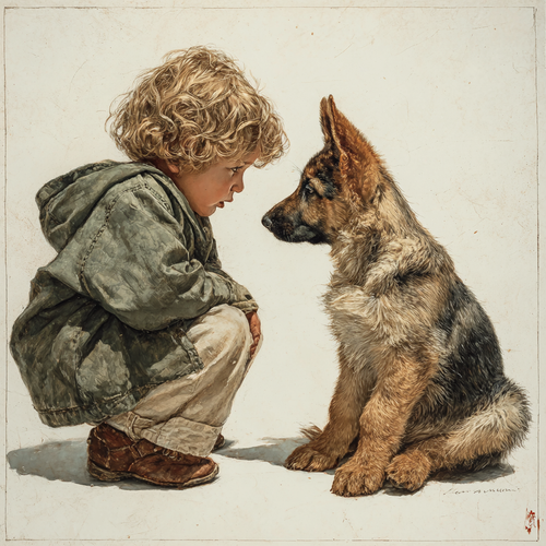 Boy and German Shepherd Puppy Friendship Watercolor Art Tote Bag
