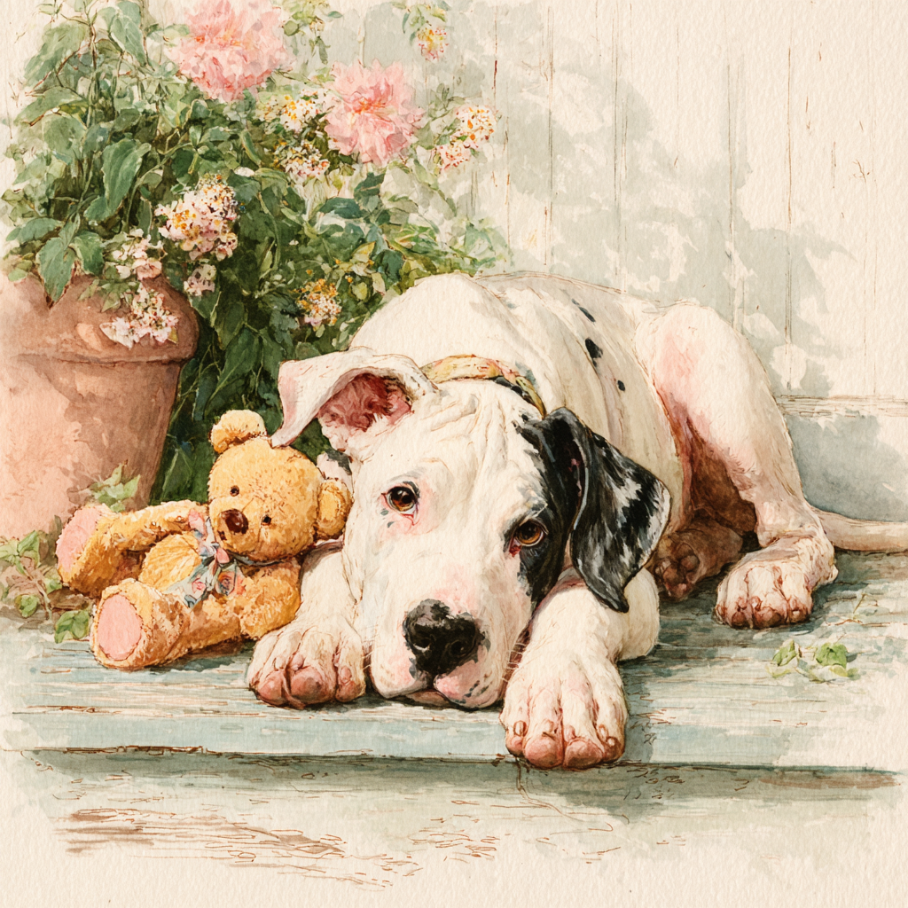 Great Dane Puppy with Teddy Bear Watercolor Tote Bag