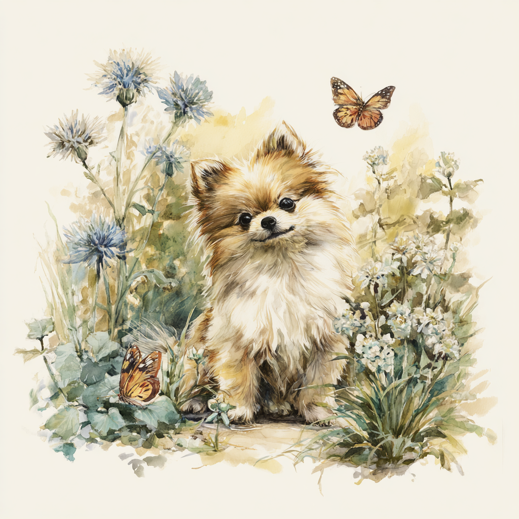 Pomeranian Butterfly Garden Watercolor Tote Bag